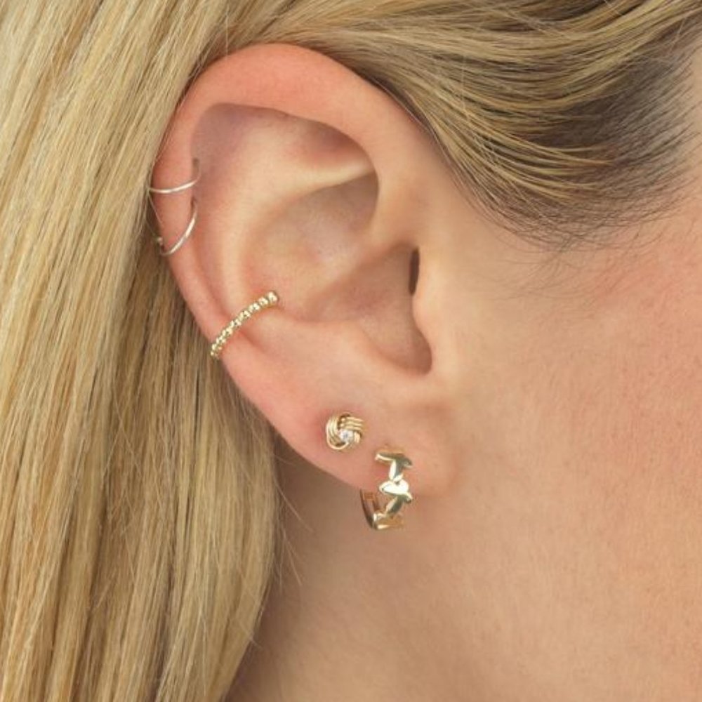 14K Yellow Gold Beaded Ear Cuff